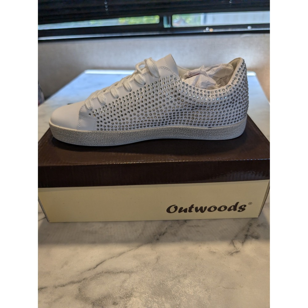 Outwoods Goddess-2 Sneakers Wo 9 White Silver New Rhinestone Glitter Star Shoes - Picture 6 of 7